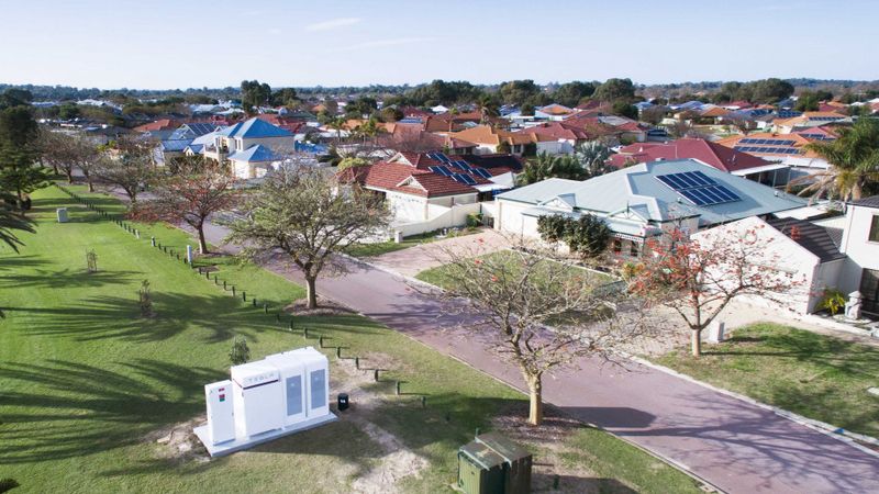 Western Power has been trialling community batteries in WA that integrate bulk solar battery storage into the existing electricity grid, while also prviding customers with an option to virtually store excess rooftop solar energy. Credit: Western Power