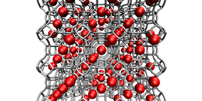 A conceptual illustration of a porous crystalline material. The red spheres represent voids where CO2 might collect. Credit: NIST
