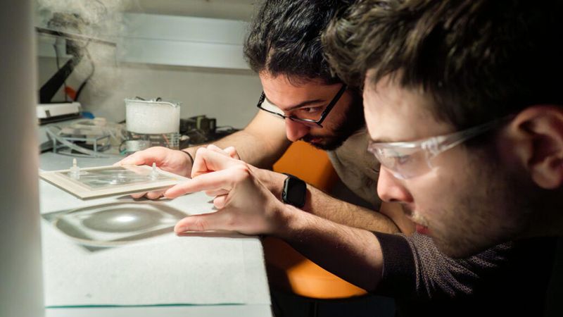 Raphael Kay (right) and Rafiq Omair with their solar harvester. (Salata Institute)