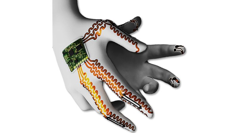 A mock-up of an AI-powered glove with muscles made from lifelike materials paired with intelligent control systems. The technology learns from the body and adapts in real time, creating motion that feels natural, responsive, and safe enough to support recovery.