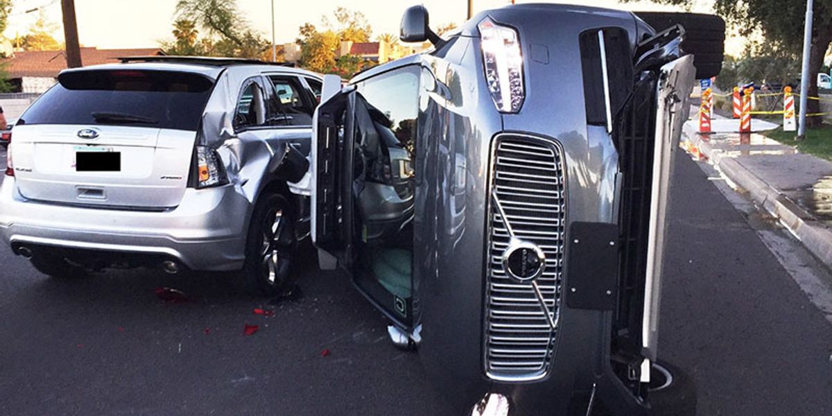 A self-driving car of Uber involved in a crash