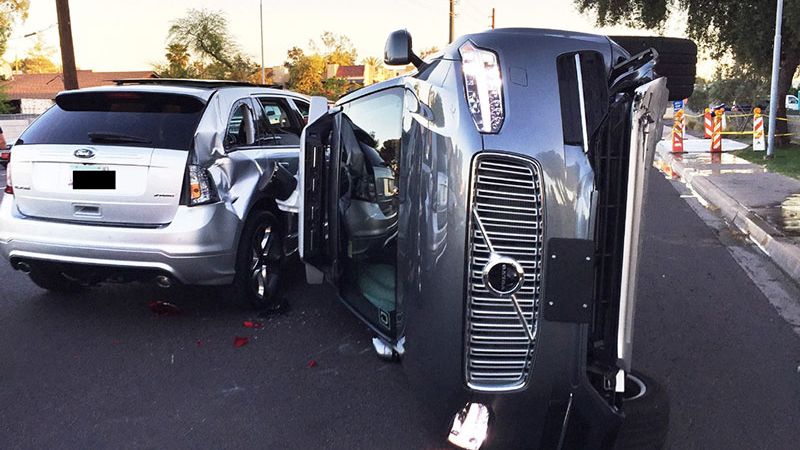 A self-driving car of Uber involved in a crash