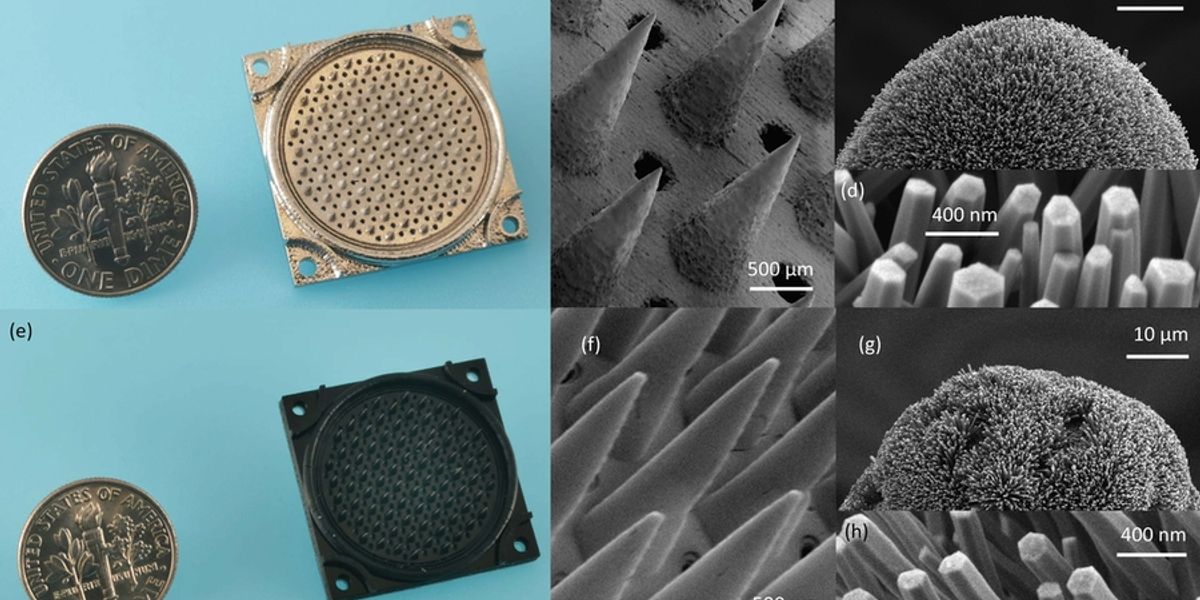 Nanosatellite thrusters that emit a stream of pure ions are the first of their kind to be entirely additively manufactured, using a combination of 3D printing and hydrothermal growth of zinc oxide nanowires. A stainless steel version (top) works better overall but is much more expensive to produce. MIT researchers found that a polymer version (bottom) yields comparable performance at a lower cost. Credits:Image: Velásquez-García Group