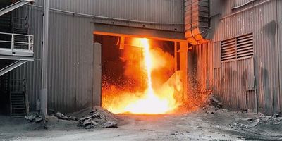 Electric Arc Furnace (EAF) steel recycling process. For the Cambridge Electric Cement process this material will be cooled to make Portland Cement clinker. Credit: UKFIRES