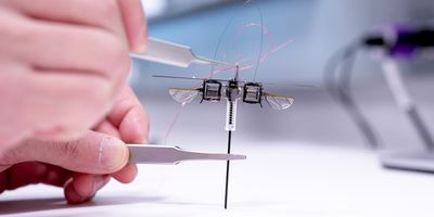 MIT researchers developed a hopping robot that can leap over tall obstacles and jump across slanted or uneven surfaces, while using far less energy than an aerial robot. Credit: Melanie Gonick, MIT