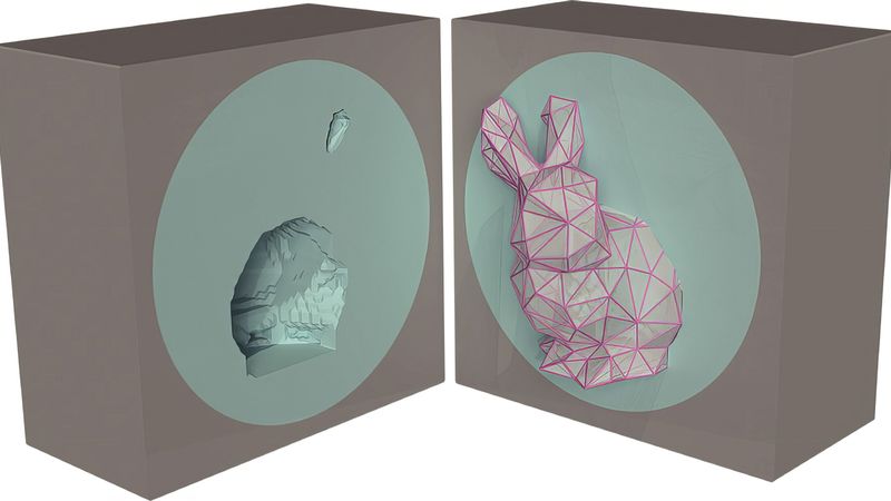 The researchers used microstructures to shield a defect shaped like a rabbit. Illustrations by the researchers