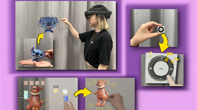 InteRecon can recreate the interaction functions in the physical world, such as the head motions of your favorite bobblehead, the music on your old iPod, and the way your doll moves. Image: Alex Shipps/MIT CSAIL, with elements from the researchers.
