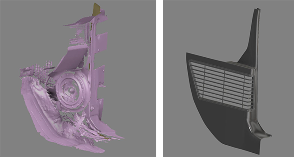 Based on the STL data of the footwell a new kick panel is designed in Autodesk Fusion 360