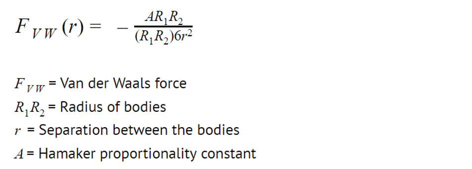Van der Walls force equation