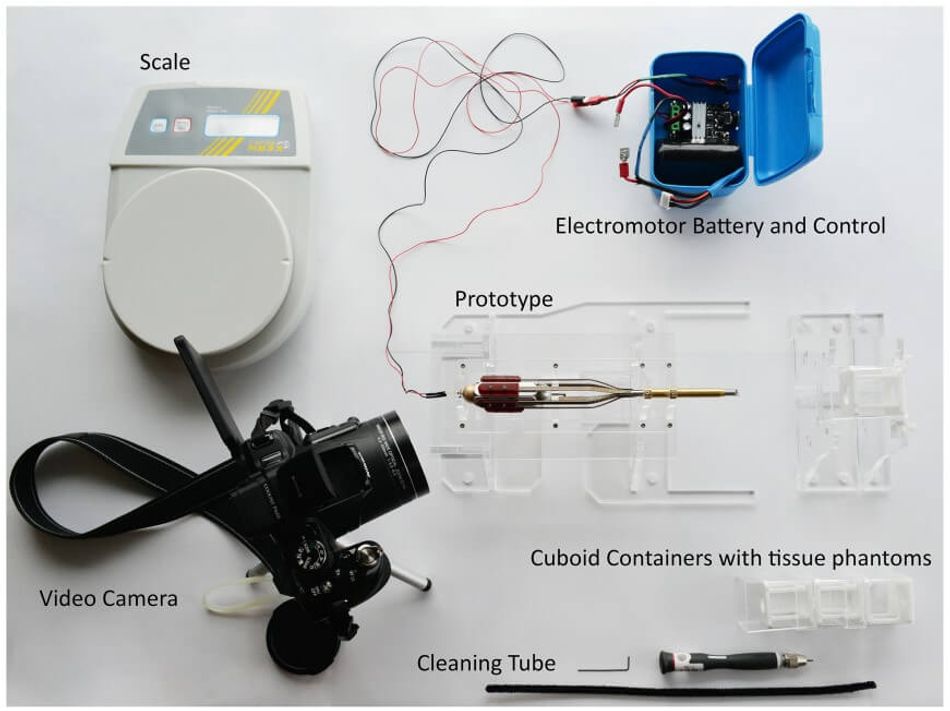 Experimental setup for wasp-inspired tissue transportation device