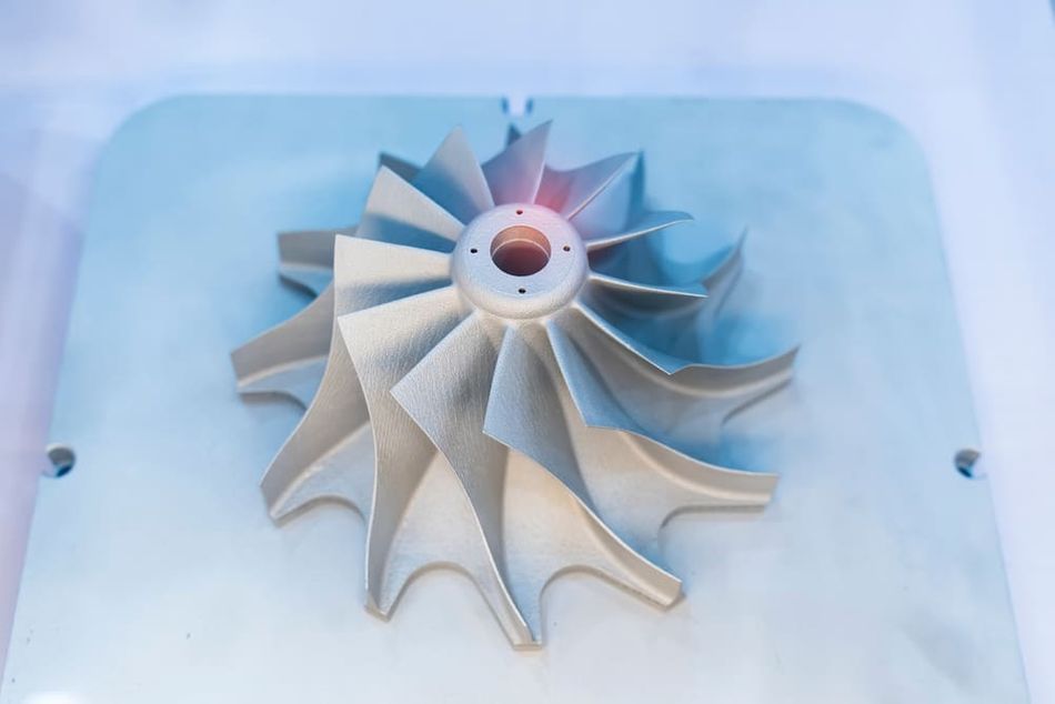 Turbine made on SLS printer. Metal products made by metal 3D printing. SLS printing.  Modern additive technology