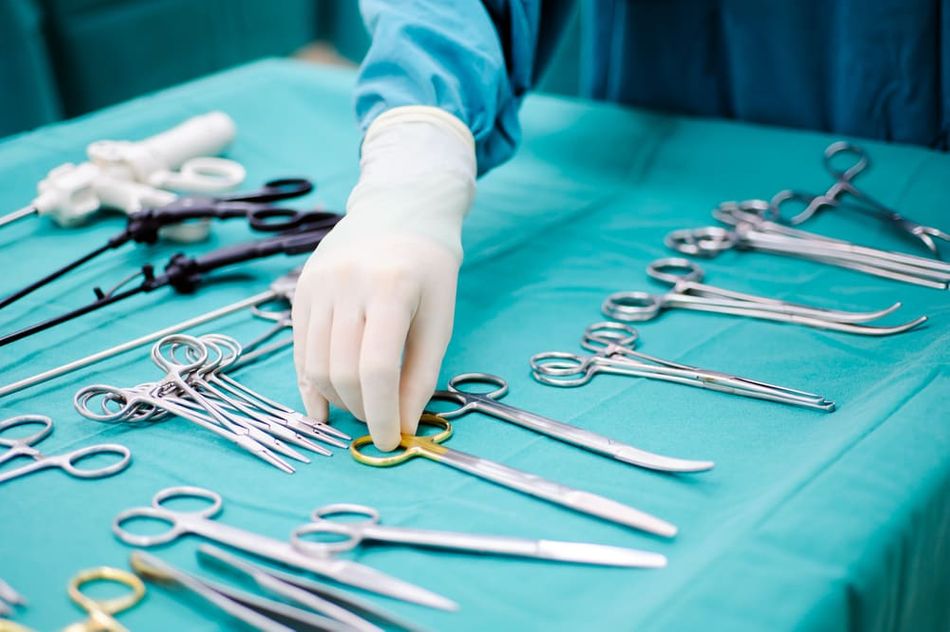 Surgical instruments laid out on table