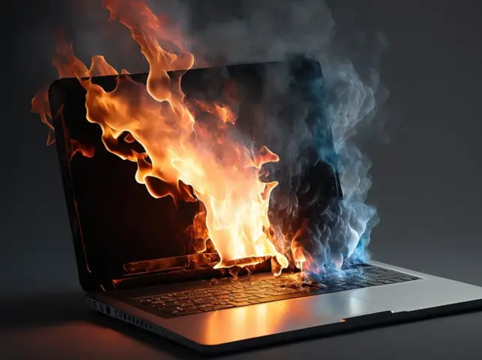 Laptop on fire