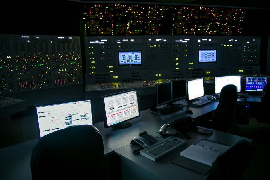 lock control panel of nuclear power plant operates on a backup power supply during an accident simulation.