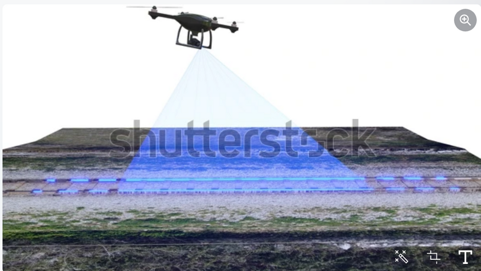 3D illustration of maintenance railway drone with digital model elevation