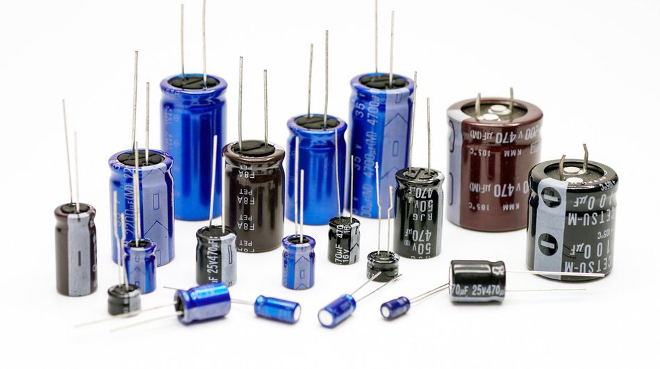 Capacitors of different colors and sizes