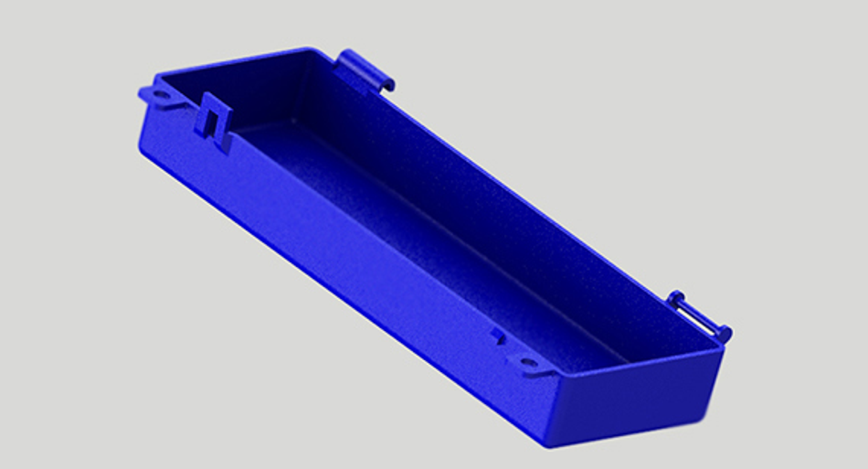 A blue plastic box with a clipDescription automatically generated