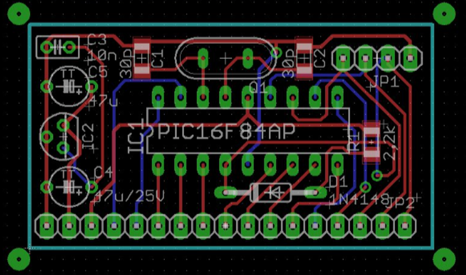 View of a PCB designed with CAD software
