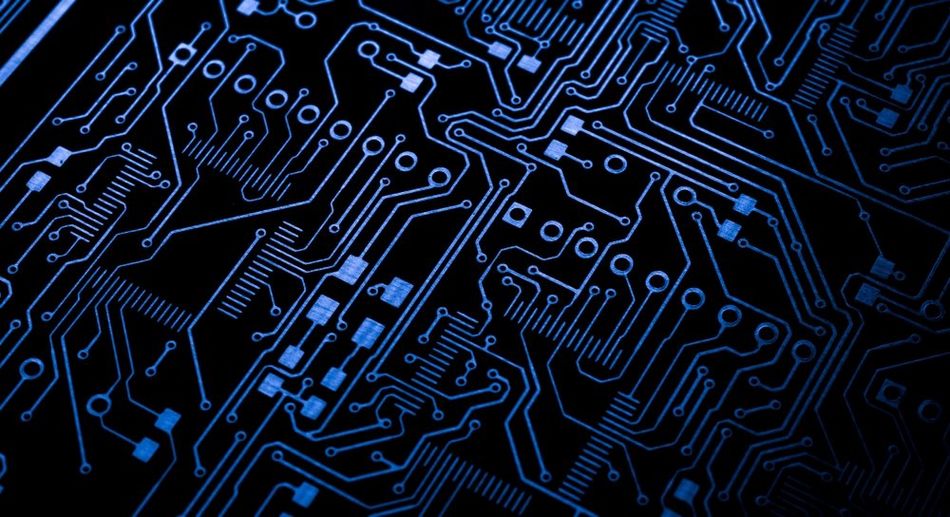 Circuit traces on a bare PCB 