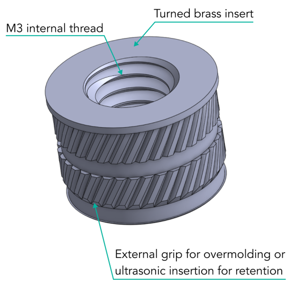 brass insert design for injection molding