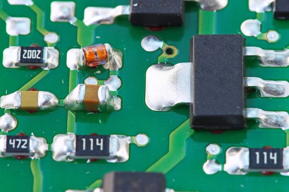 Electronic components soldered on a PCB using Surface-mount technology
