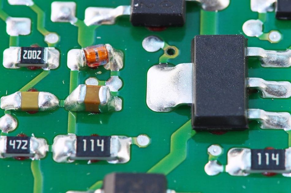 Electronic components soldered on a PCB using Surface-mount technology