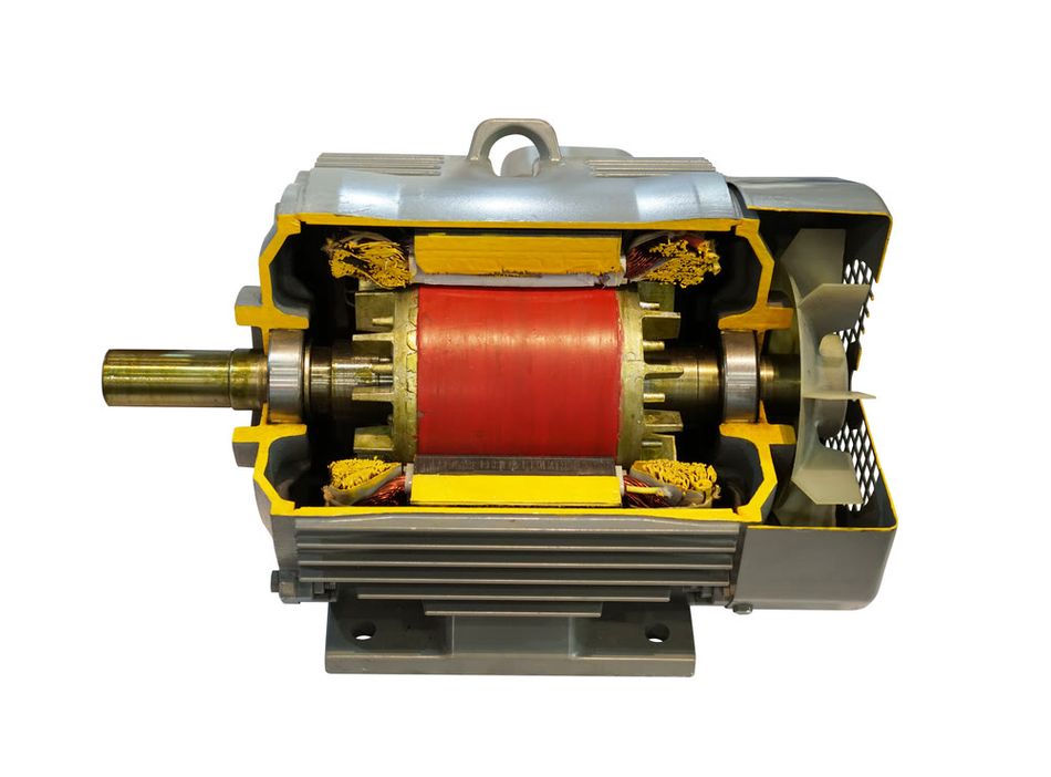 Cross Section of an AC motor, showing the rotor, coil and inside parts