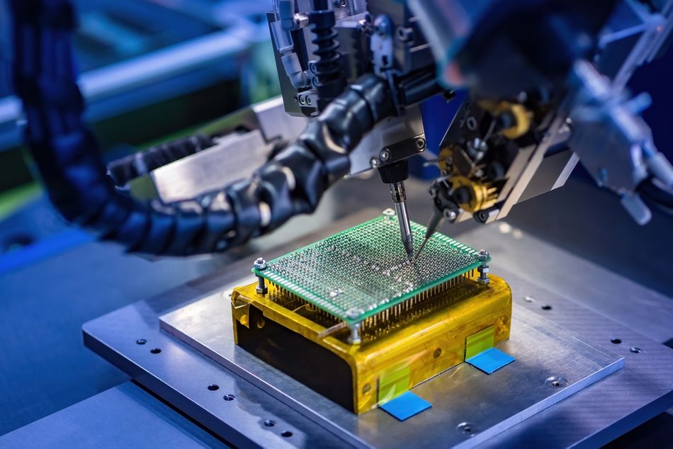 Microprocessor undergoing soldering phase during its manufacture