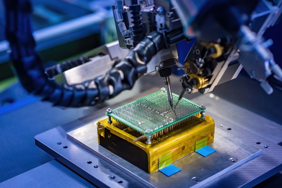 Microprocessor undergoing soldering phase during its manufacture