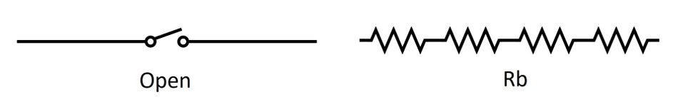 An ideal diode in forward bias behaves like a closed switch (left), and a practical diode is equivalent to a small voltage source in series with small resistance