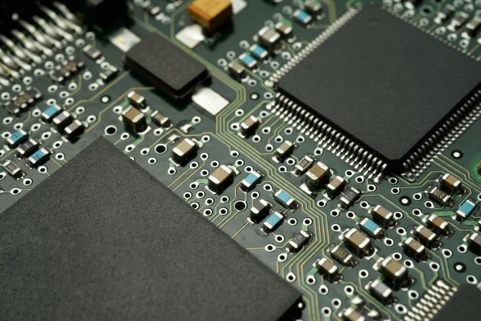 Printed Circuit Board with Surface Mount Devices & IC mounted on board