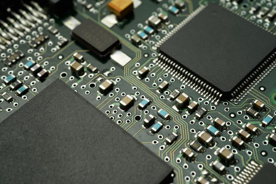 Printed Circuit Board with Surface Mount Devices & IC mounted on board