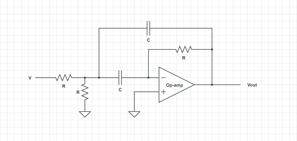 Multiple Feedback bandpass filter schematic