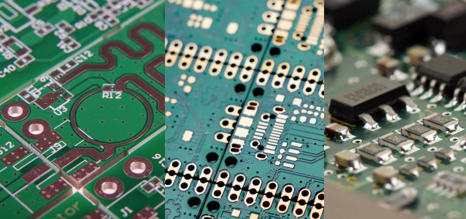 Copper Traces (Left), Vias (Middle), and Solder Mask (Right) on Circuit Boards