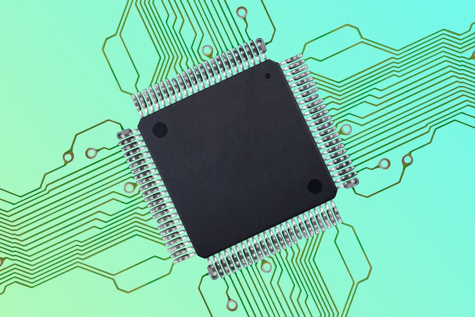 A TQFP integrated circuit mounted on a PCB