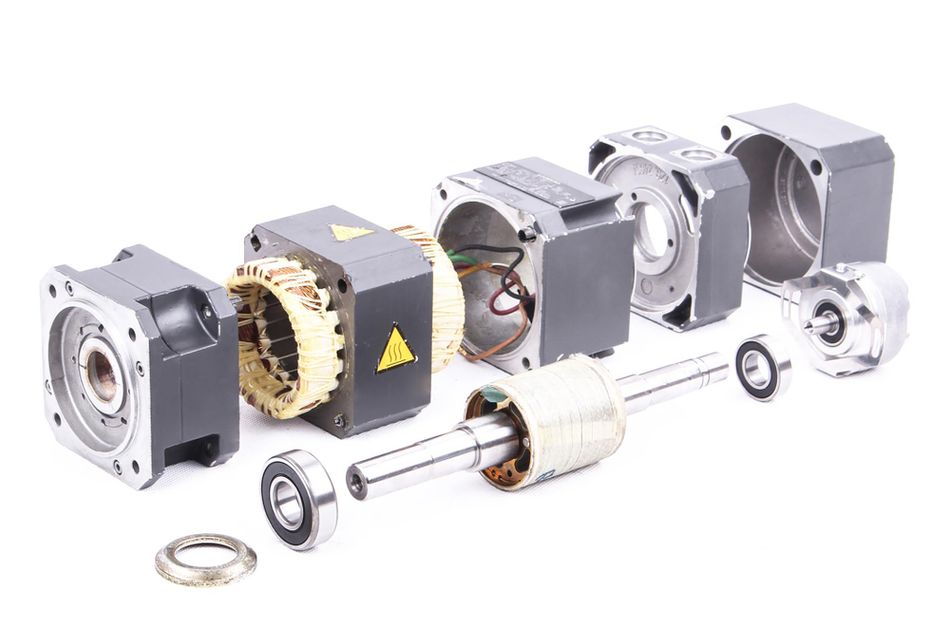 Electric Servo Motor, disassembled, with the Rotor set aside