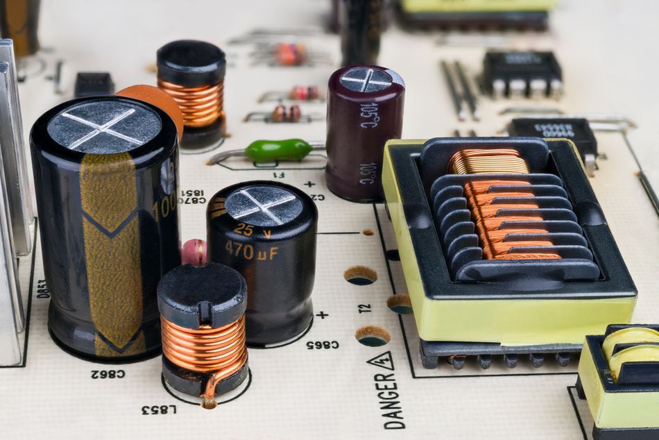 Capacitors, Inductors, Transformers, Relays and other components on PCB