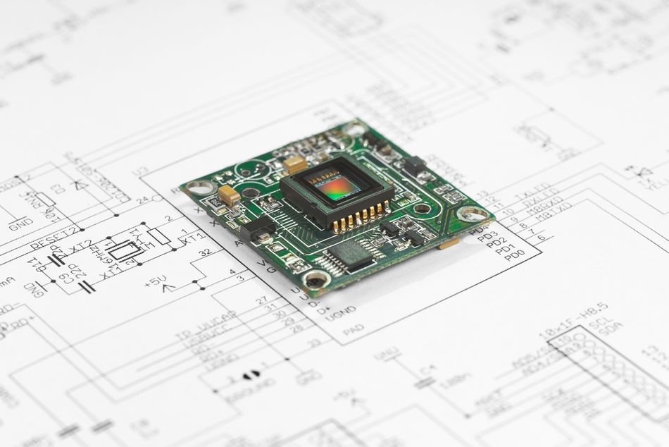 PCB placed on a Schematic Diagram