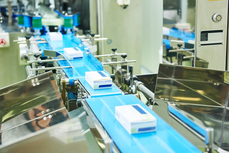 A pharmaceutical production line typically uses flexible automation