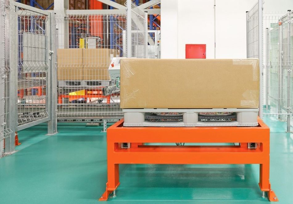 Pallet With Box at Automated Storage and Retrieval System in Warehouse