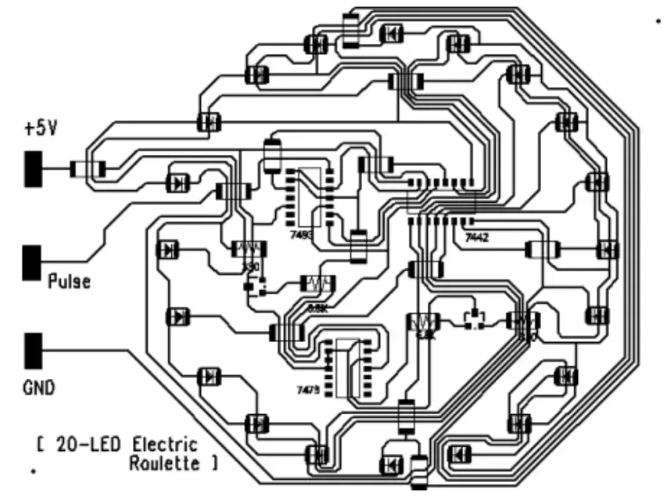 Figure 1: Original LED roulette circuit design by ITIZ