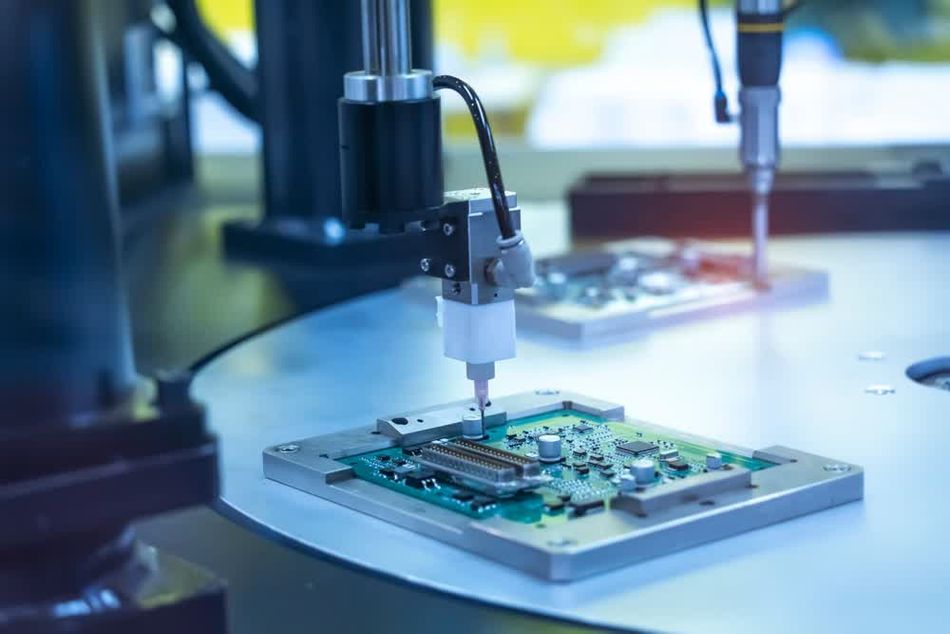 A mechanism to dispense potting material on a PCB