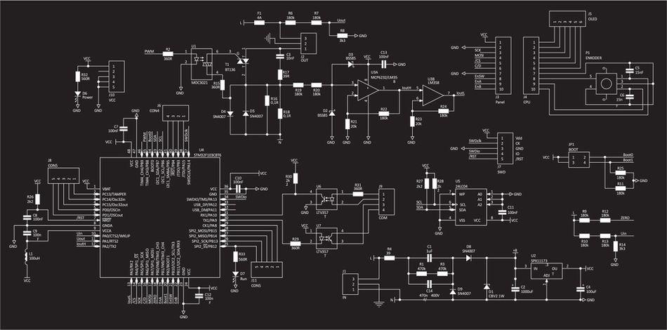 Schematic Diagram - Electrical Circuit with Operational Amplifier, Integrated Circuit, Capacitor, Resistor, and other components