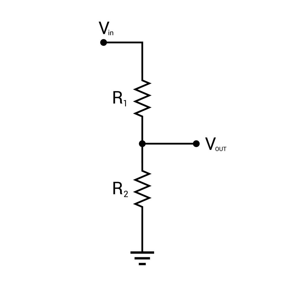 A typical circuit diagram of a voltage divider circuit