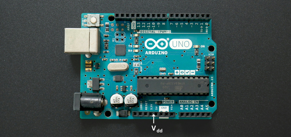 "Vdd" typically refers to the positive power supply rail, often connected to the 5V or 3.3V pin