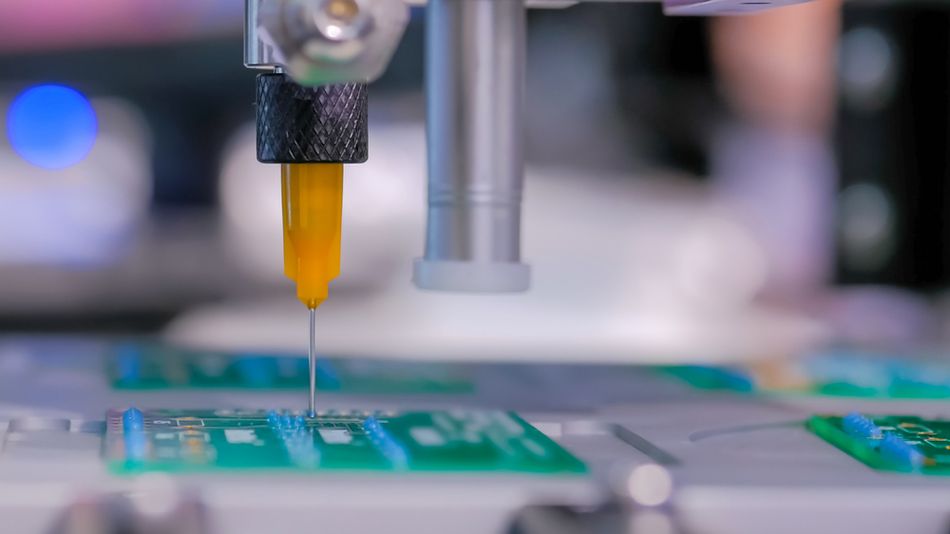 Automatic Manipulator with Dispenser Needle Dispensing Solder Paste on SMT Board