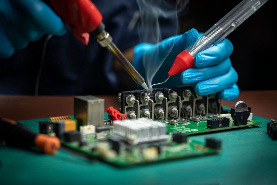Soldering Circuit Board of a CCTV Camera