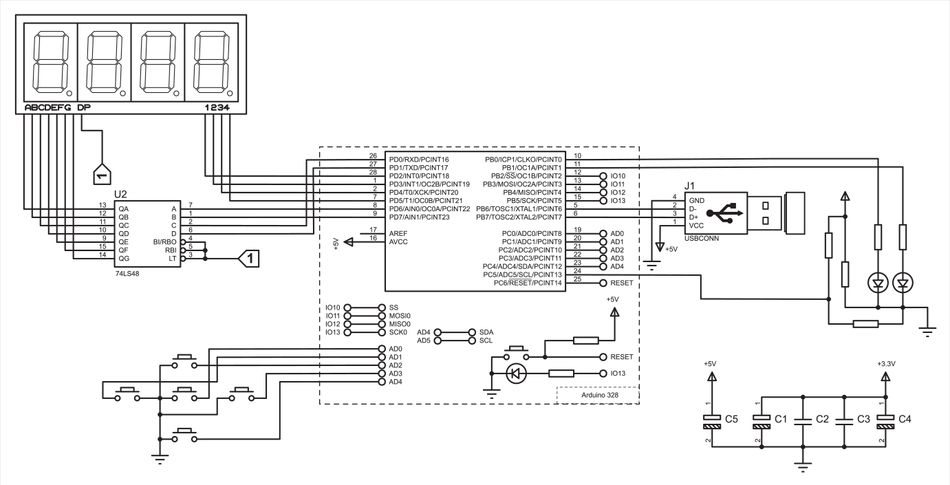 An Arduino schematic diagram designed on Proteus