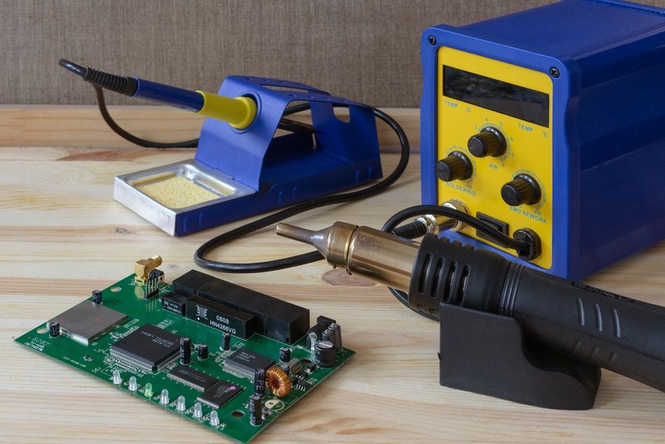 Fig 3: A soldering station connected to a soldering iron and hot air machine