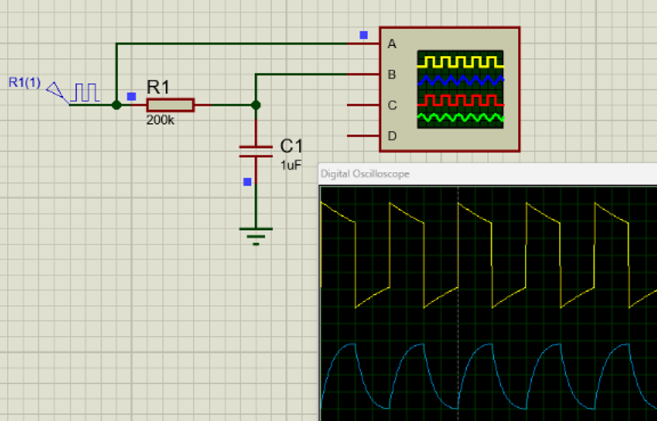 Response of a low pass RC filter to a square wave